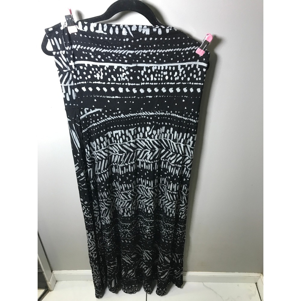 Mudd Womens XL Black White Tribal Print Maxi Skirt Boho Jersey Knit Foldover
